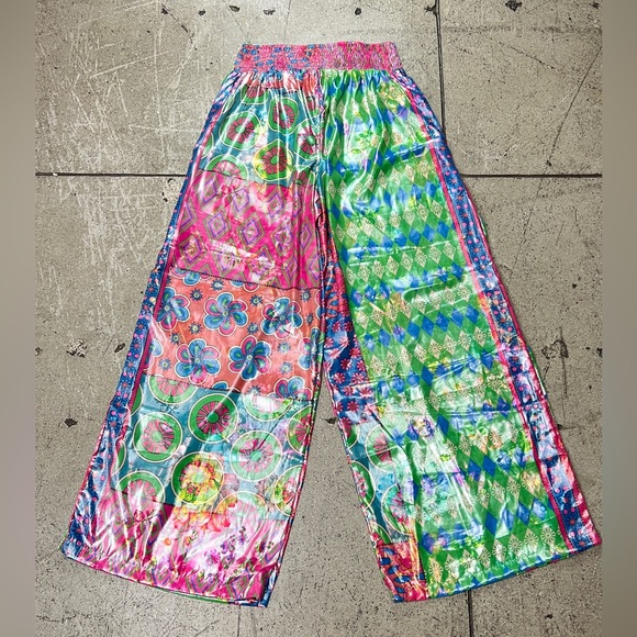 💚 3259. Boho Print Tie Front Wide Leg Pants - Picture 2 of 7